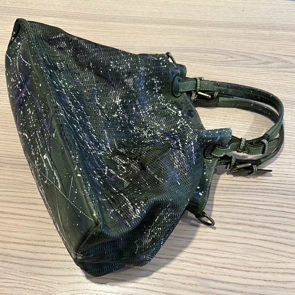 Italian Leather Purse - Splatter Paint, Green